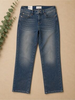 NWT Crown & Ivy Sabrina Relaxed Straight Rhinestone Stretch Jeans Size 8 Petite